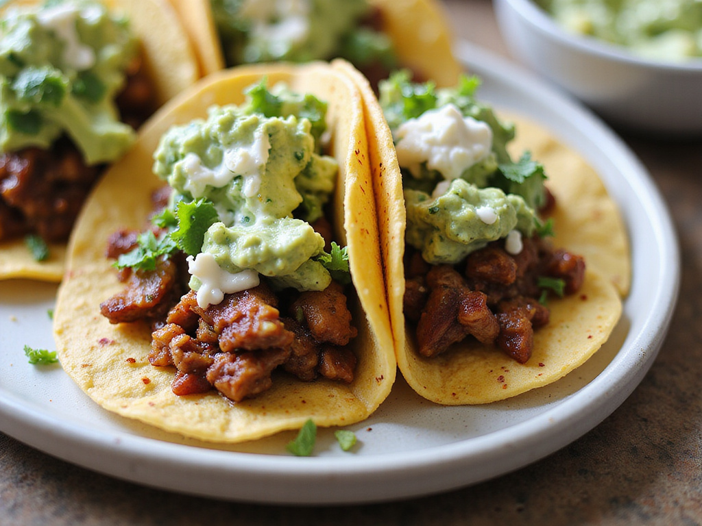 Tacos de Carnitas con Salsa de Aguacate