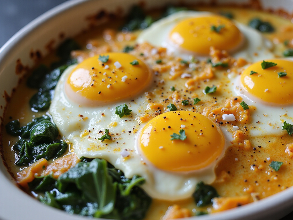 Huevos al Horno con Queso y Espinacas Keto