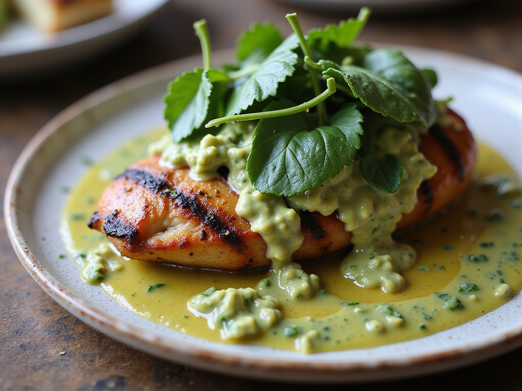 Pollo con Salsa de Aguacate y Queso Keto