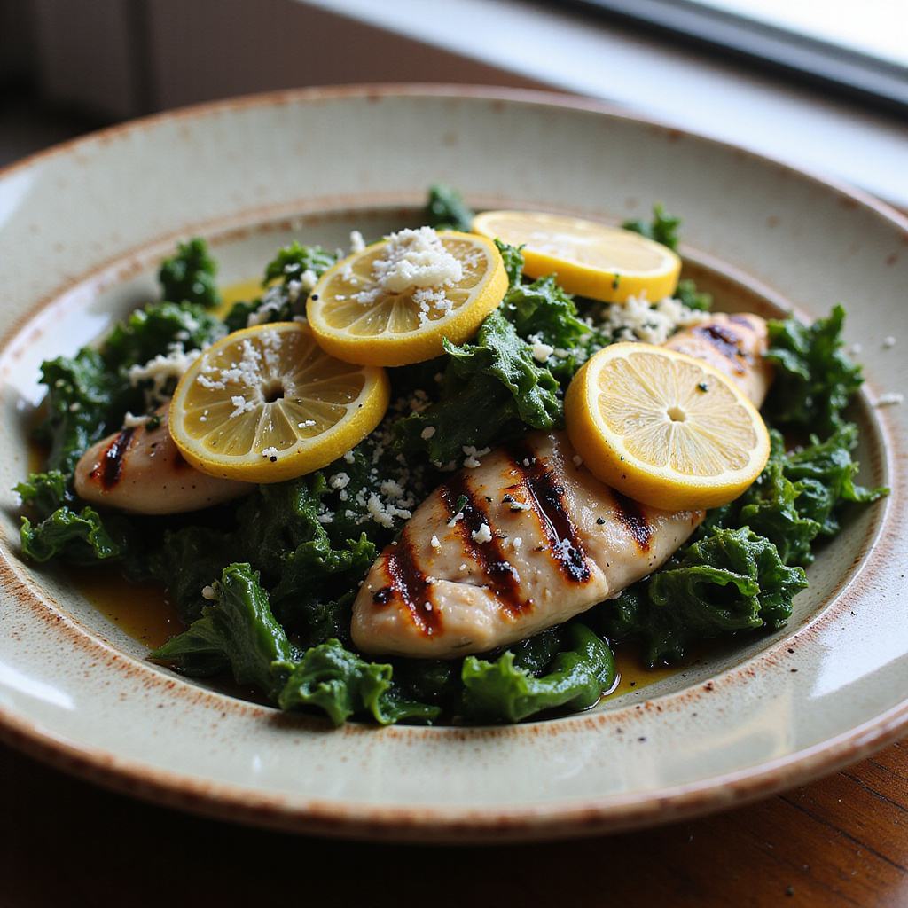 Kale Crujiente con Pollo al Limón Keto