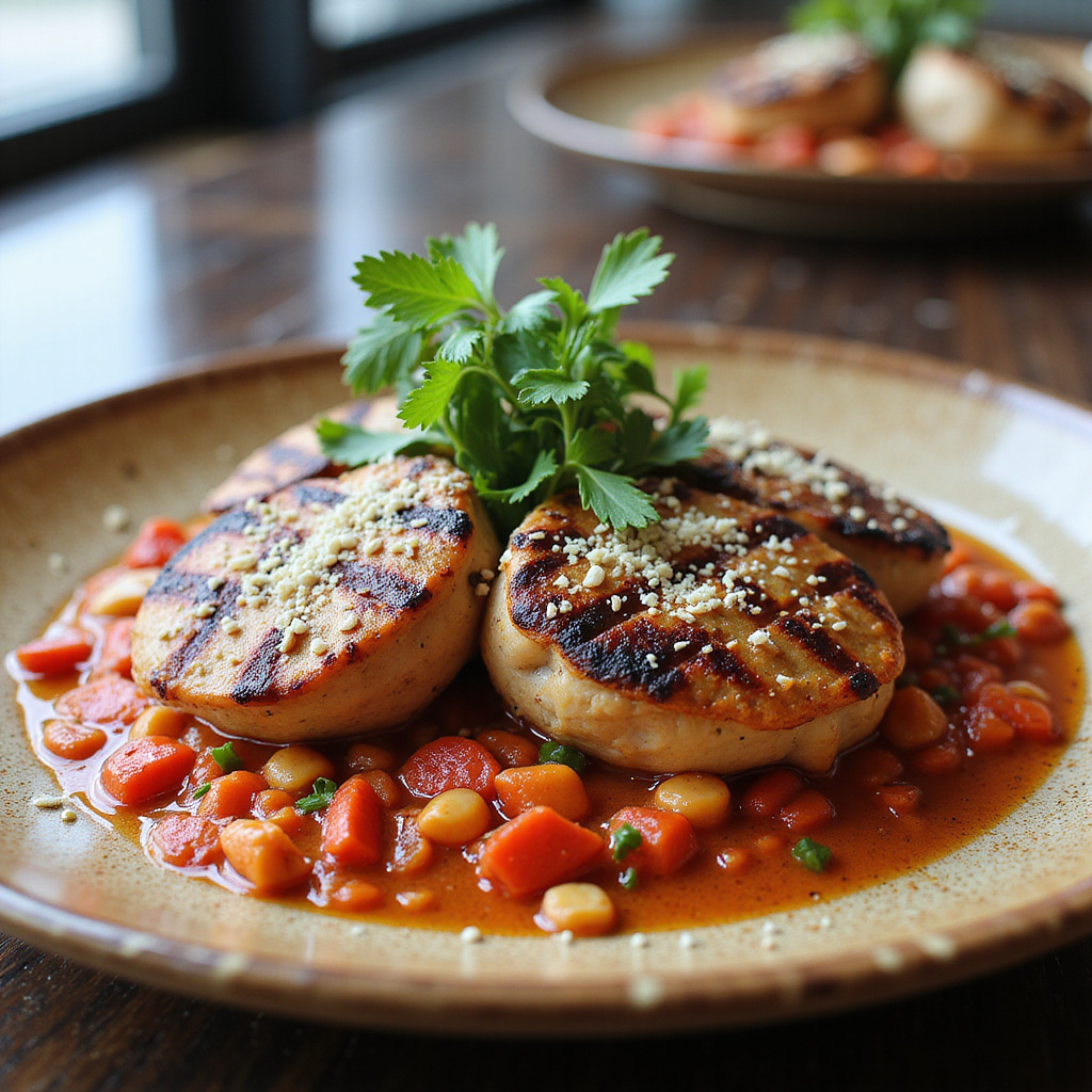 Tournedos de Pavo con Salsa de Almendras y Pimiento