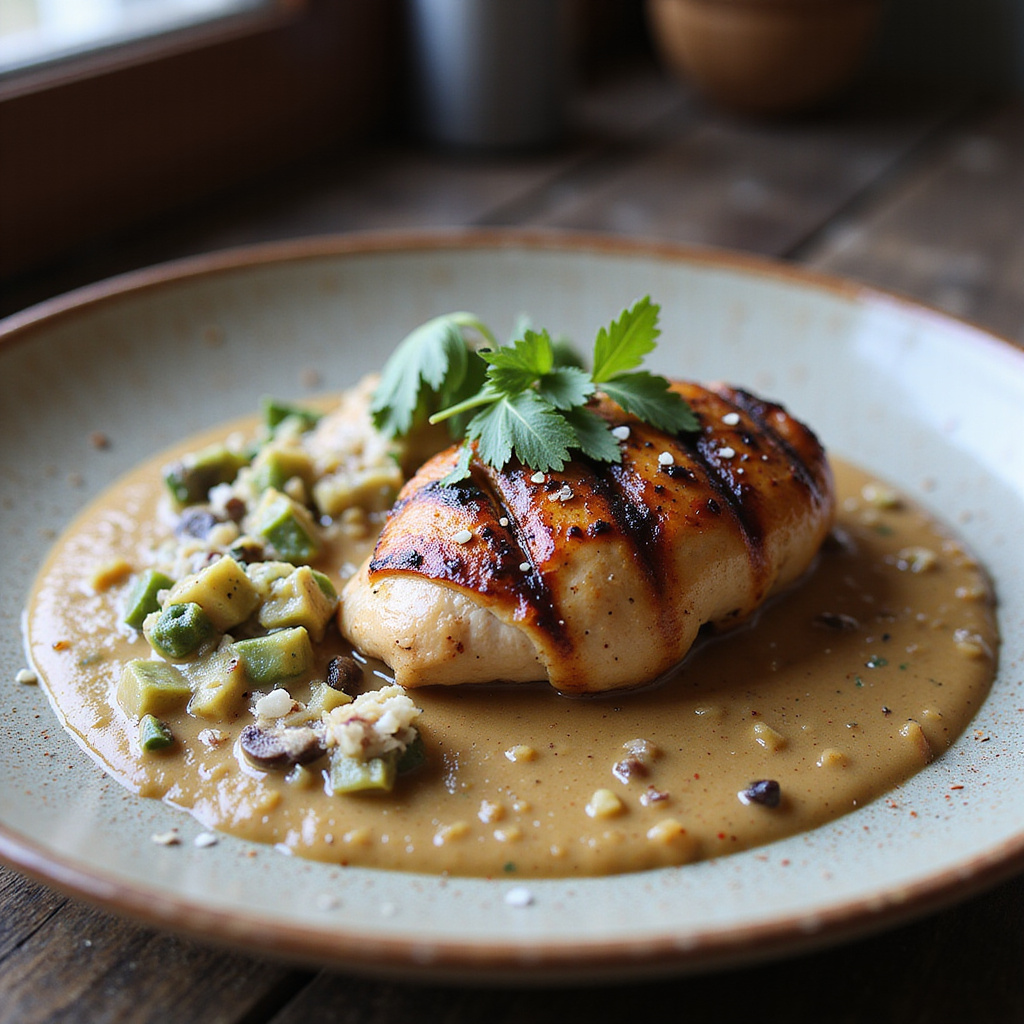 Pollo Cremoso con Salsa de Aguacate y Champiñones Keto