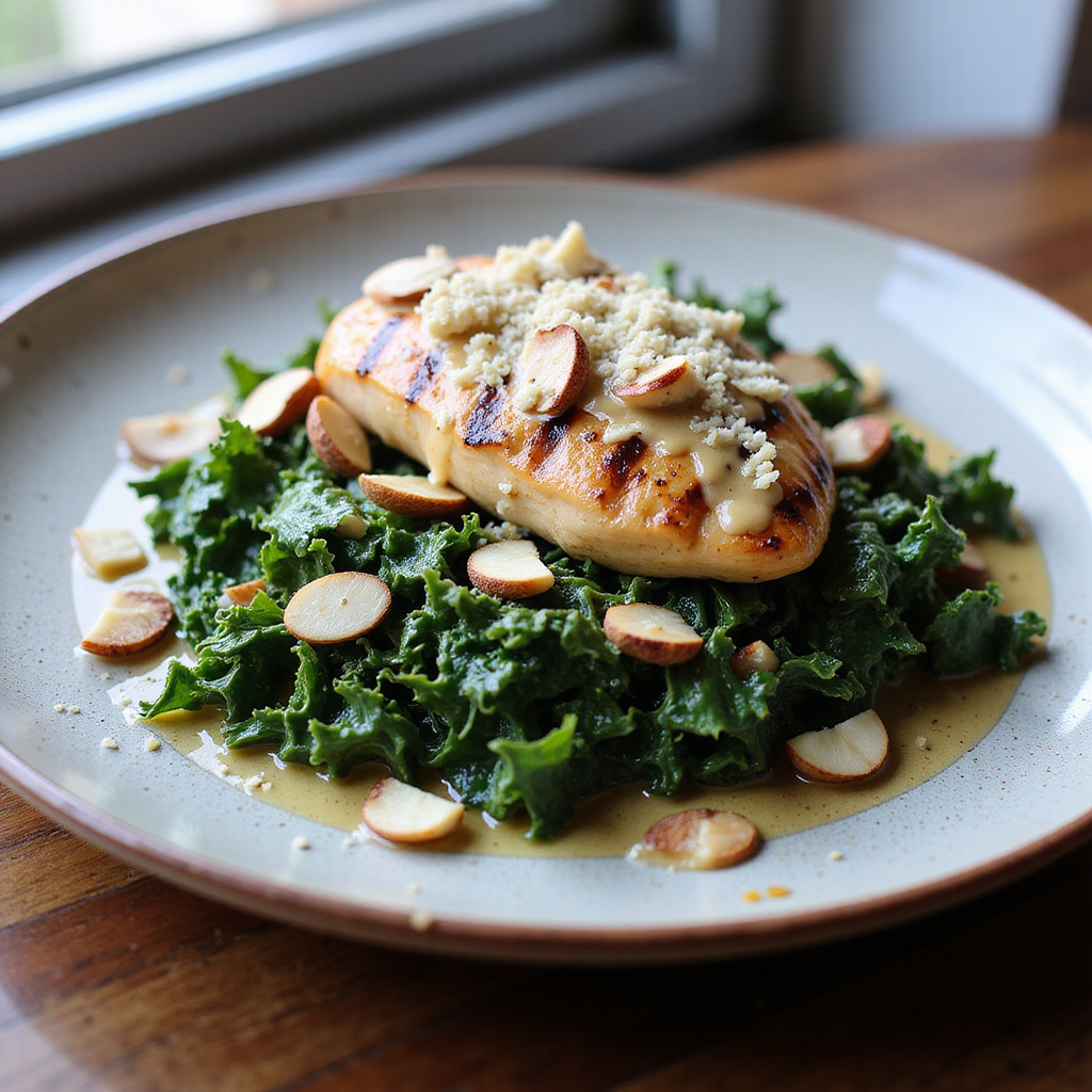 Col Rizada Crujiente con Pollo al Limón y Almendras Keto