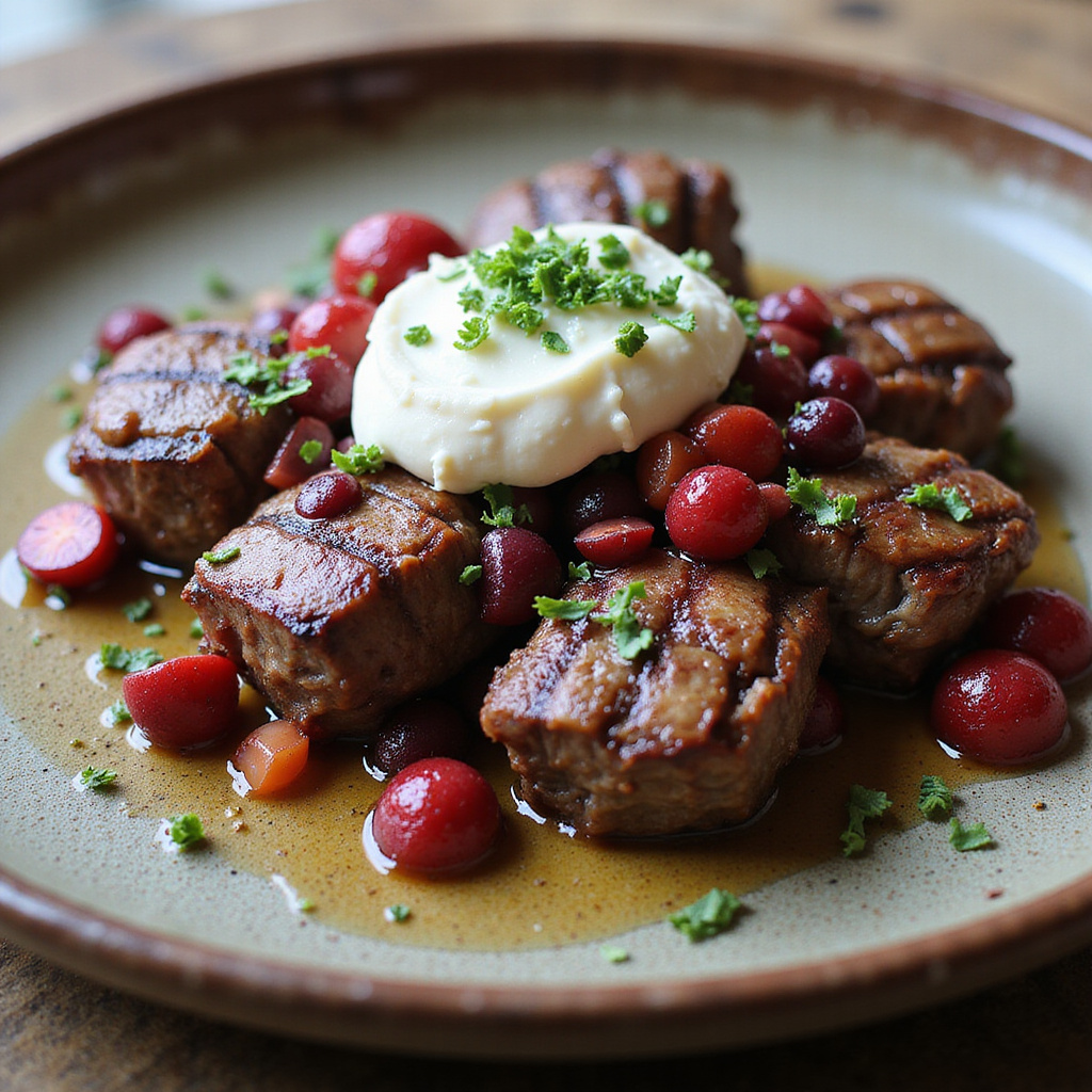 Tournedos de Cordero con Salsa de Frutas y Pistachos Keto