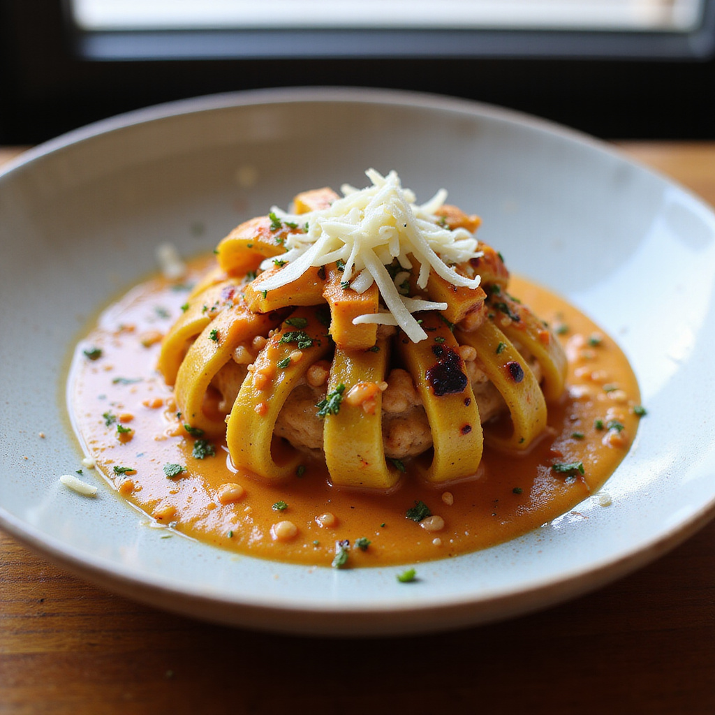 Calabaza Espagueti con Salsa Cremosa de Pollo Keto