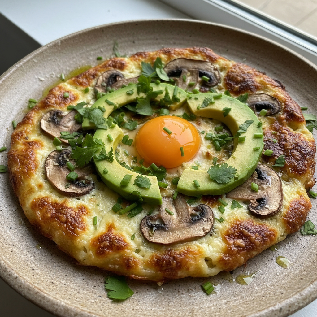 Torta de Queso y Champiñones con Aguacate Keto
