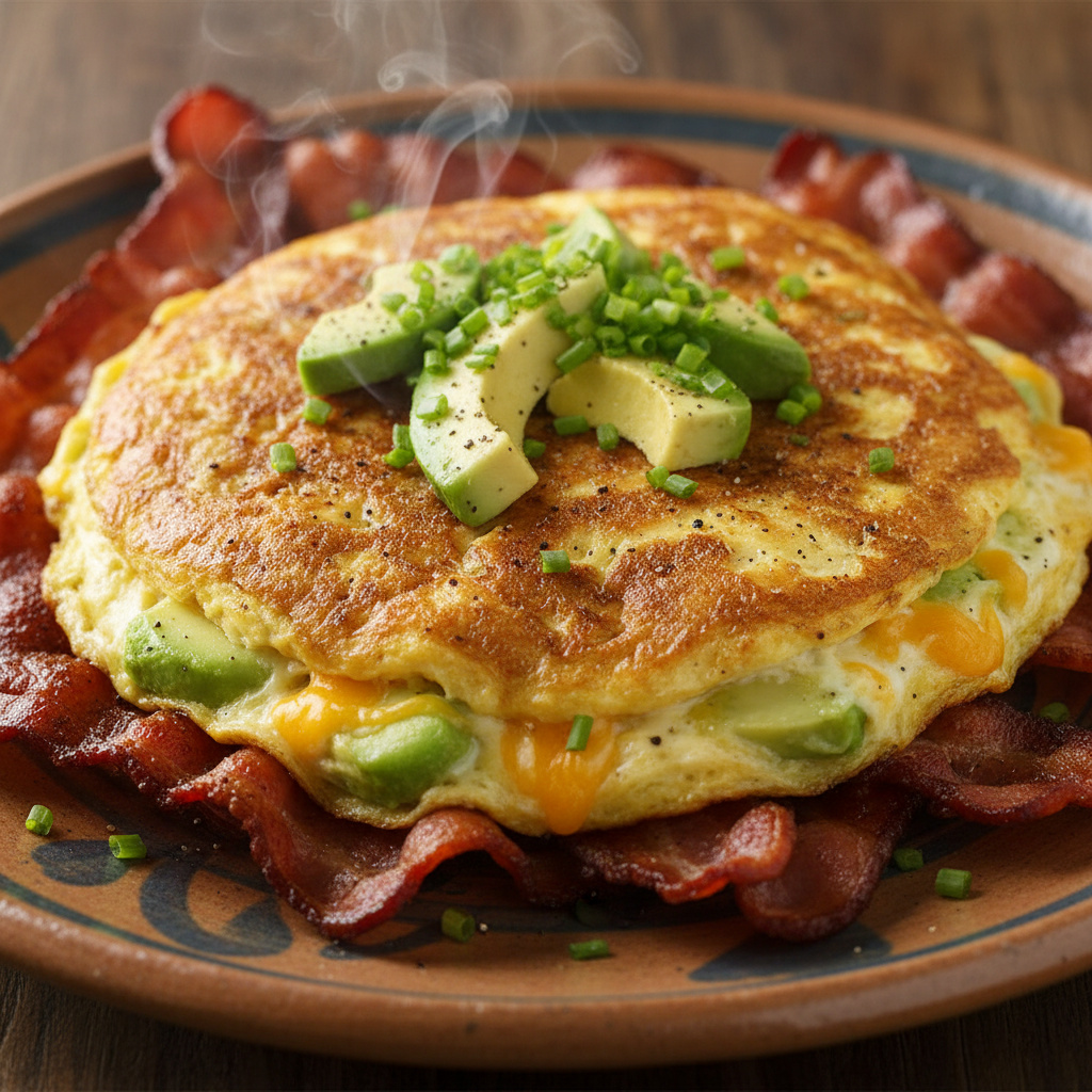 Tortilla de Aguacate y Queso con Tocino