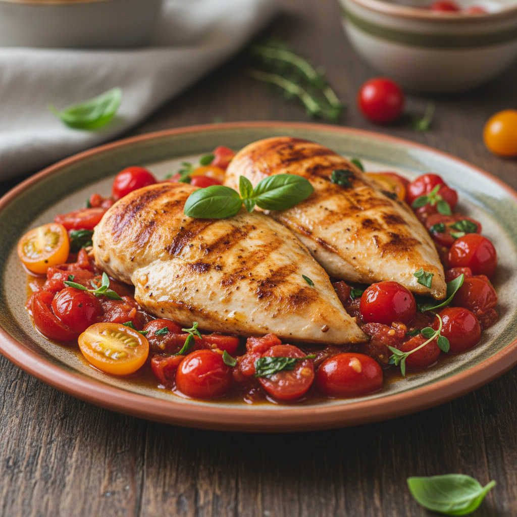 Pollo al Tomate Cherry y Hierbas Frescas Keto