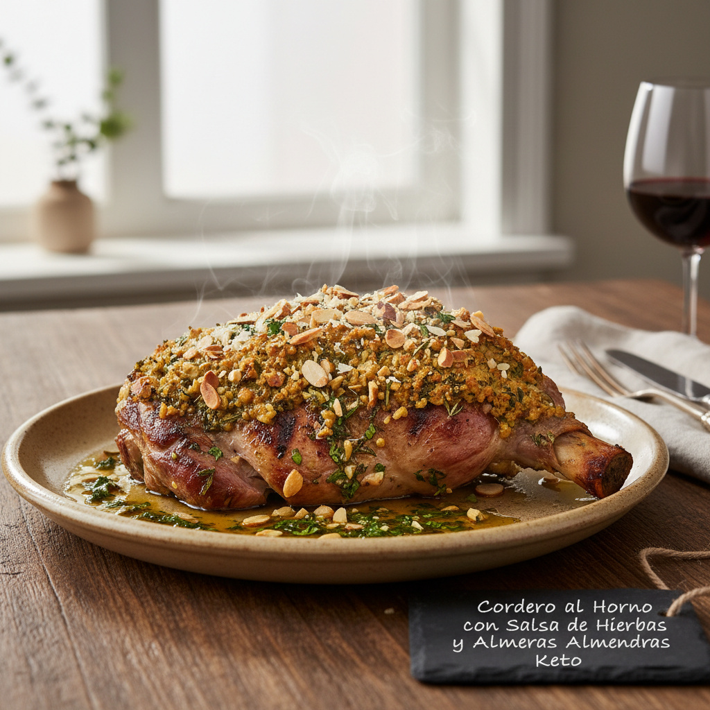 Cordero al Horno con Salsa de Hierbas y Almendras Keto