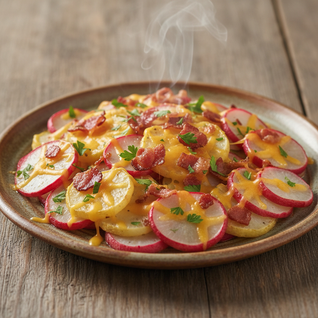 Rábanos y Nabos al Horno con Queso y Tocino Keto