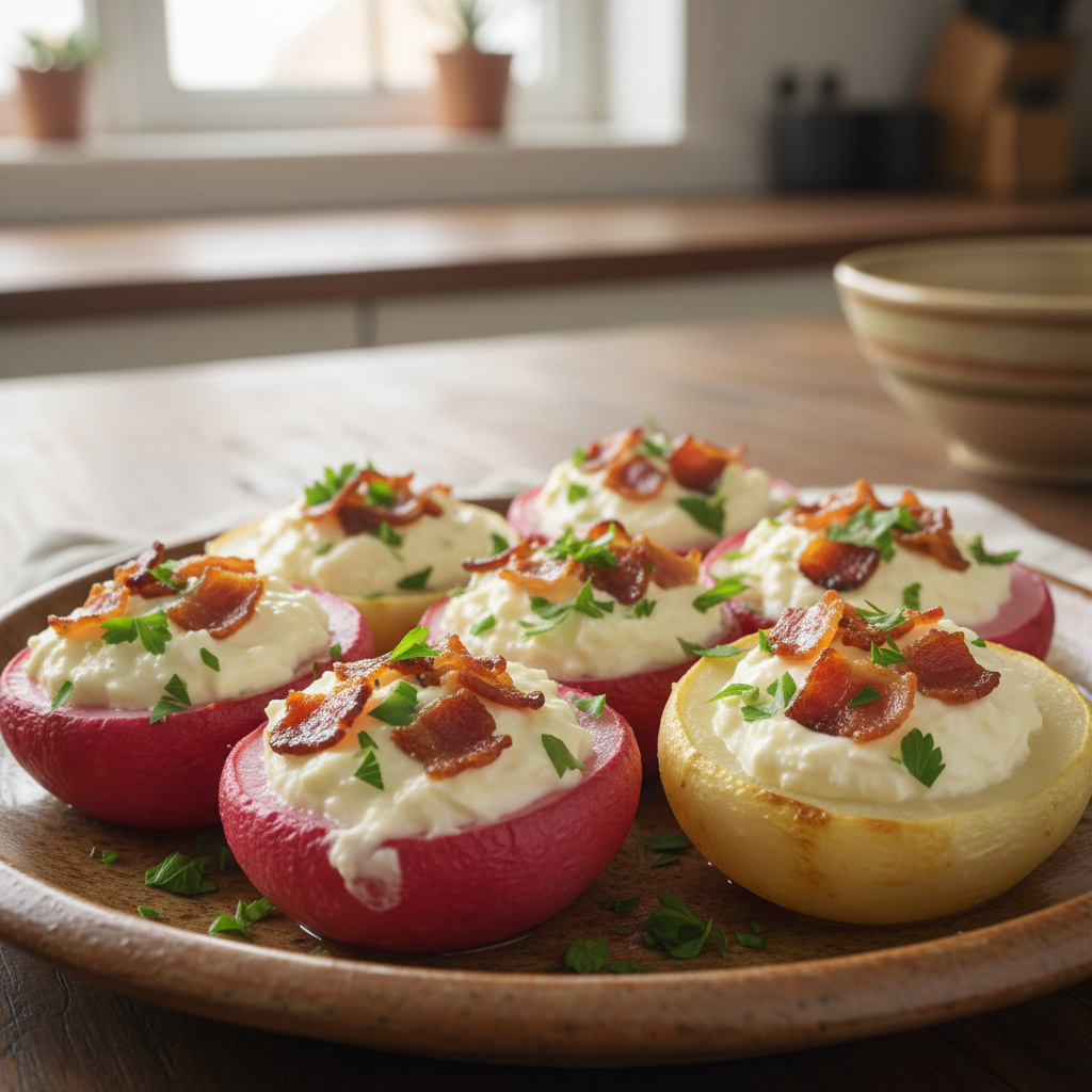 Rábanos y Nabos Rellenos de Queso y Tocino Keto