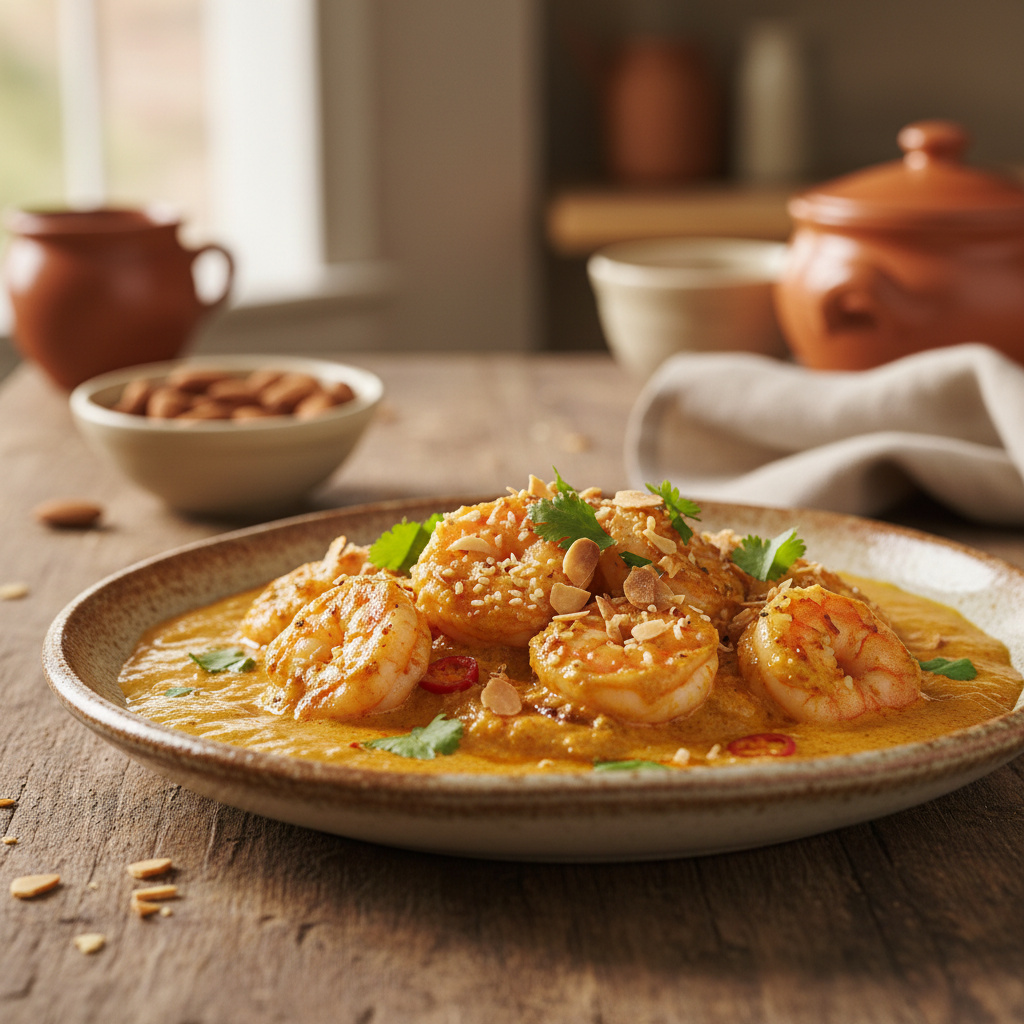 Camarones al Curry con Coco y Almendras