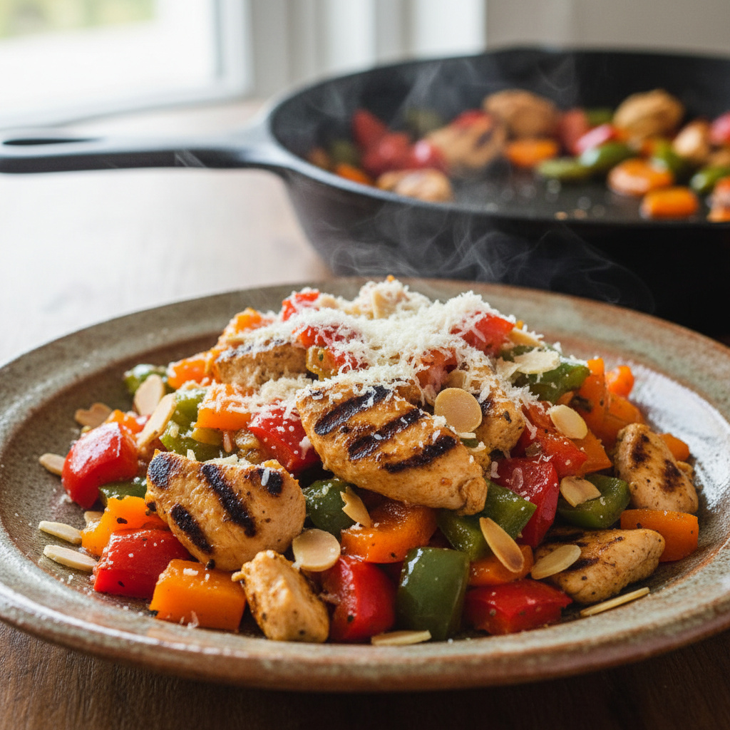 Pimientos de Colores Salteados con Pollo y Almendras Keto
