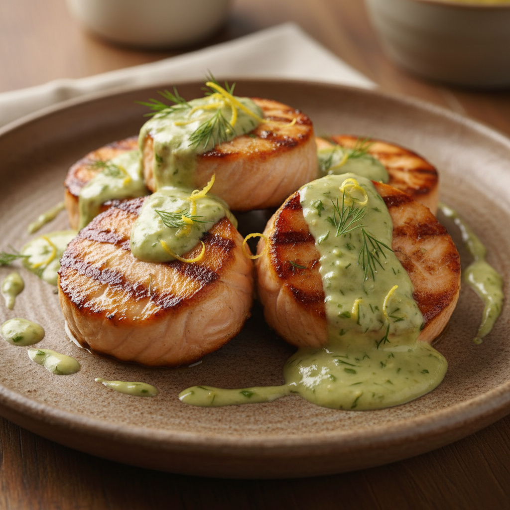 Tournedos de Salmón con Salsa de Aguacate y Eneldo Keto