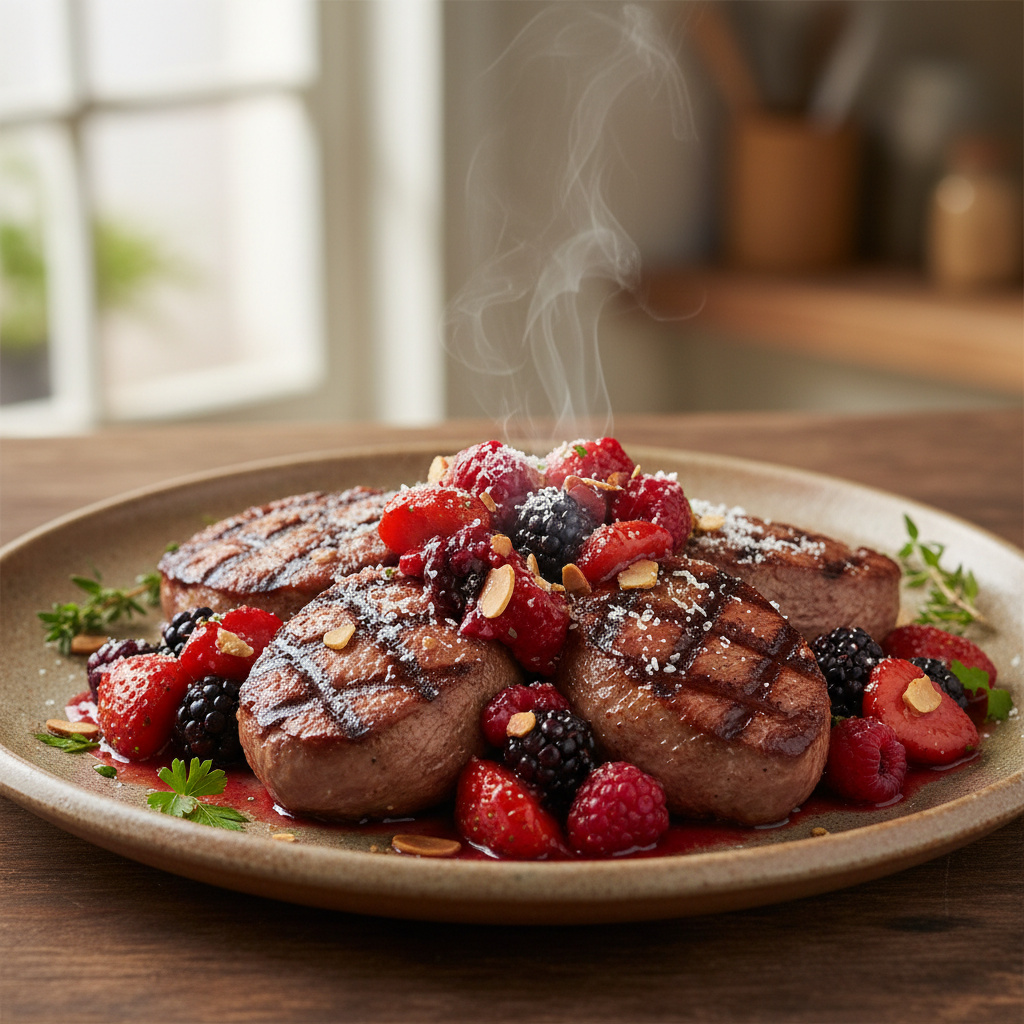 Tournedos de Pato con Salsa de Frutas y Almendras