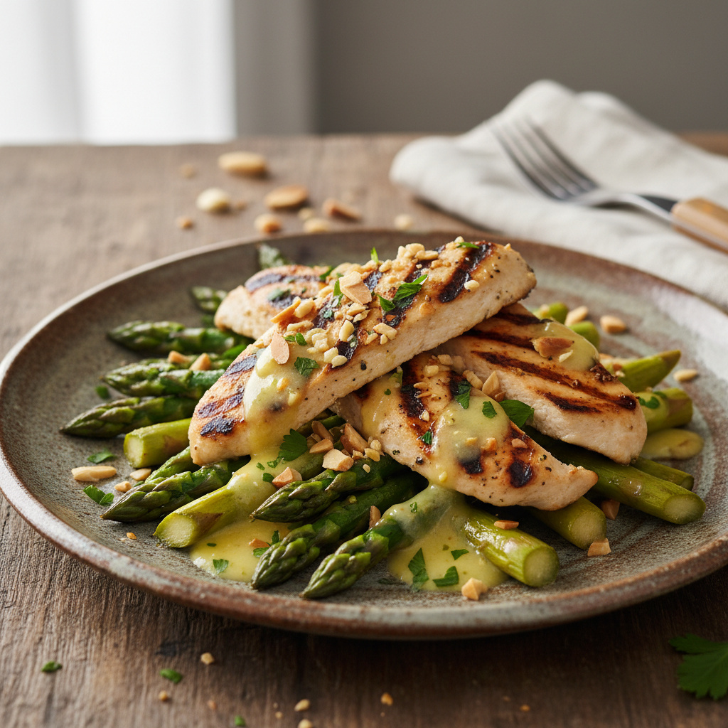 Espárragos Frescos con Pollo al Limón y Almendras Keto