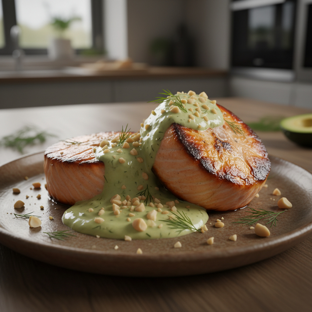 Tournedos de Salmón con Salsa de Crema de Aguacate Keto