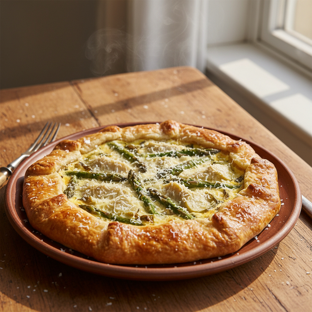 Torta de Alcachofas y Espárragos con Crema de Coco