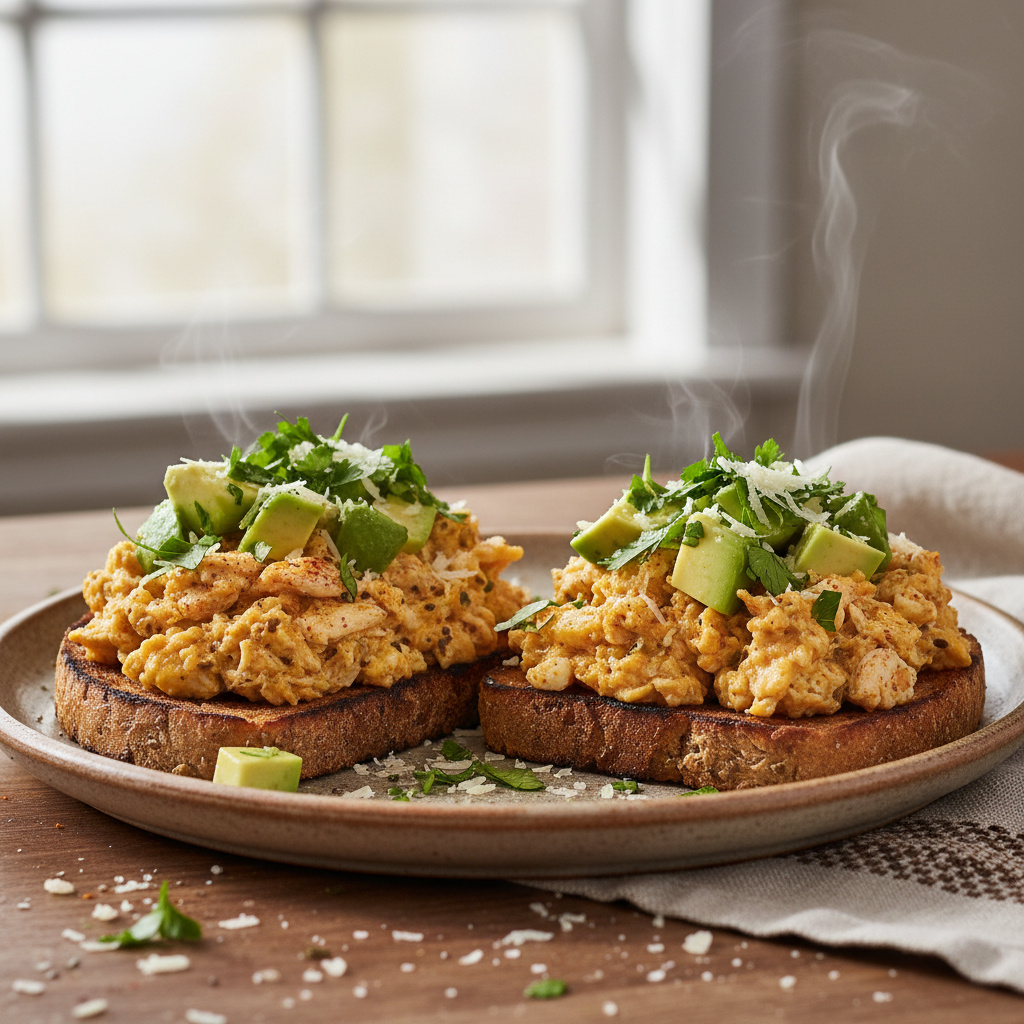Tostada de Pollo y Aguacate con Huevo y Perejil Keto