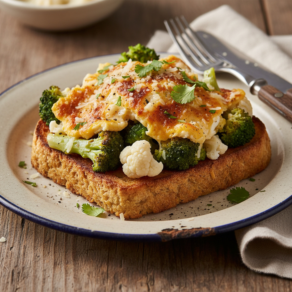 Tostada de Brócoli y Coliflor con Huevo y Queso Keto
