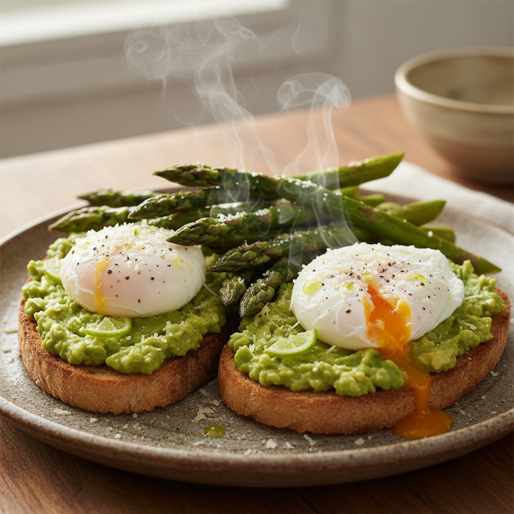 Tostada de Espárragos y Aguacate con Huevo Poche Keto