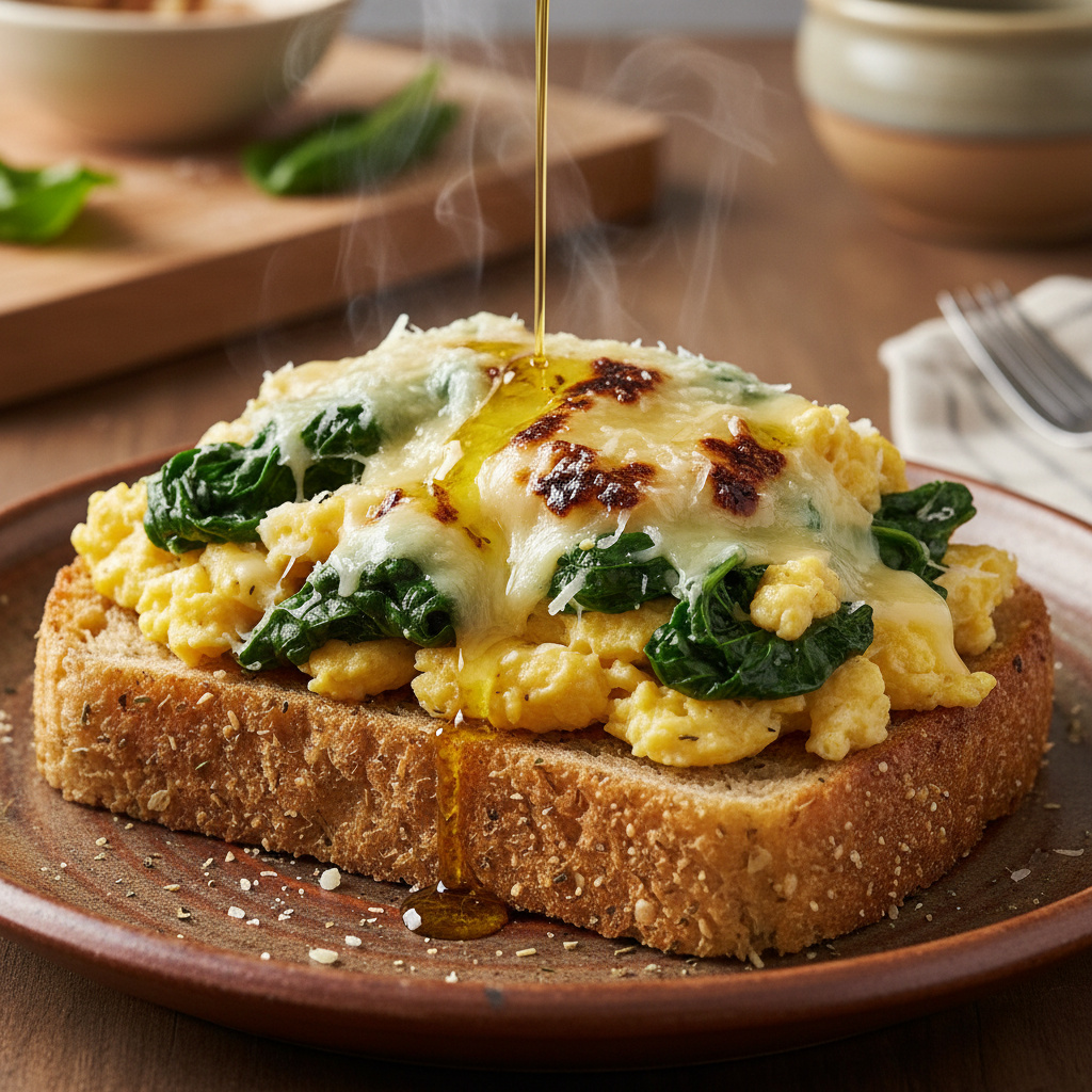 Tostada de Acelgas y Queso con Huevo Revuelto Keto