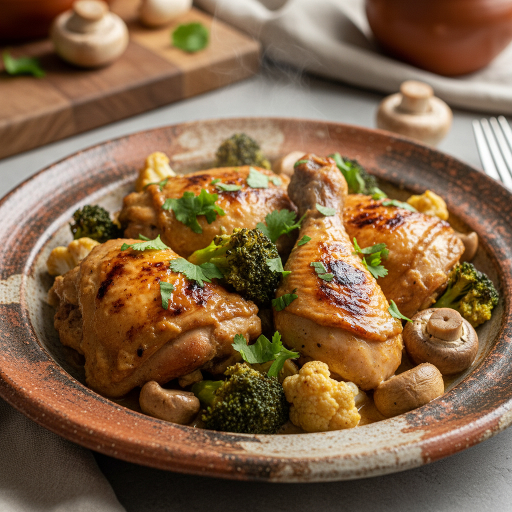 Cazuela de Pollo y Verduras Keto con Salsa de Coco