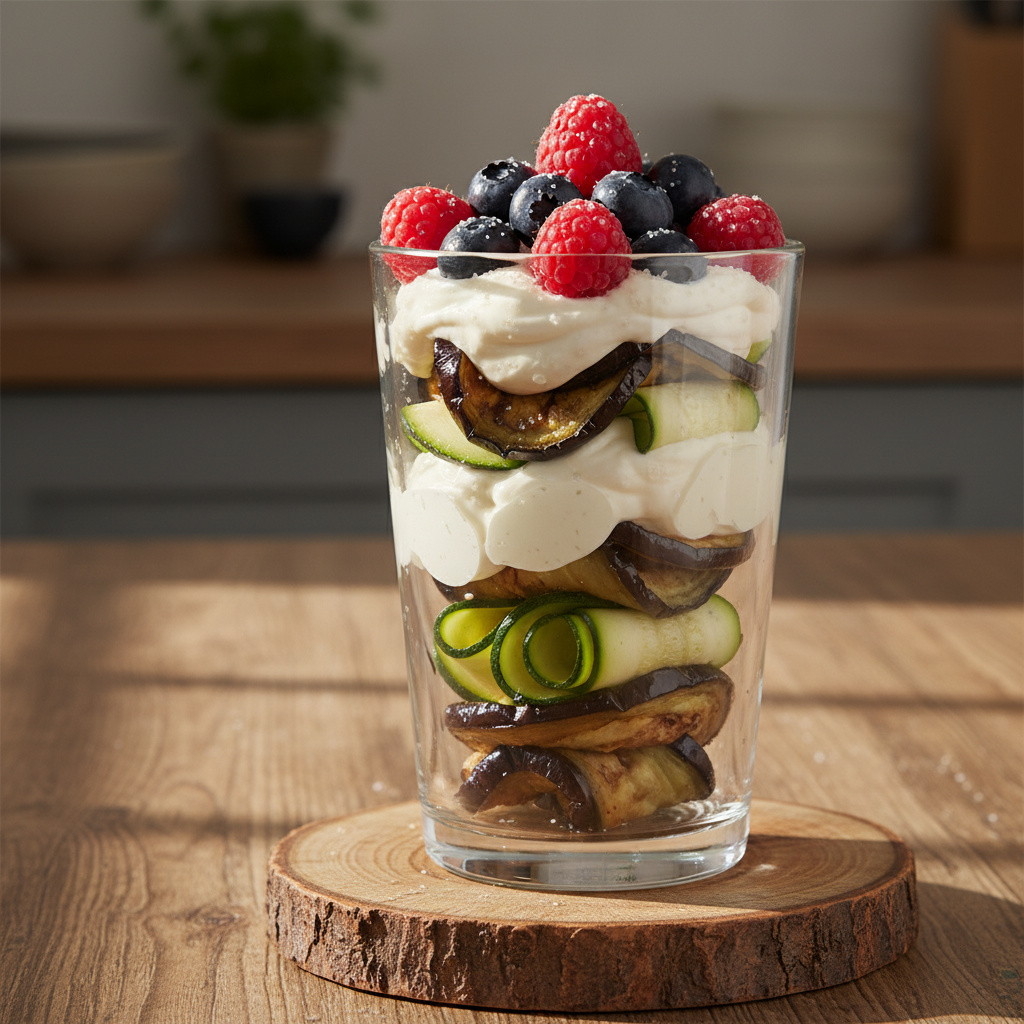 Parfait de Berenjena y Calabacín con Frutas del Bosque