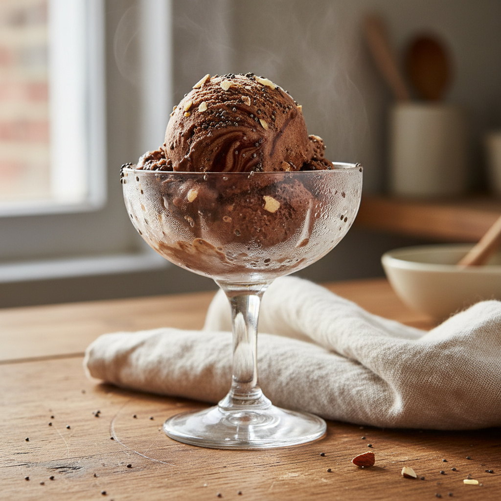Helado de Almendra y Cacao Keto con Semillas de Chía