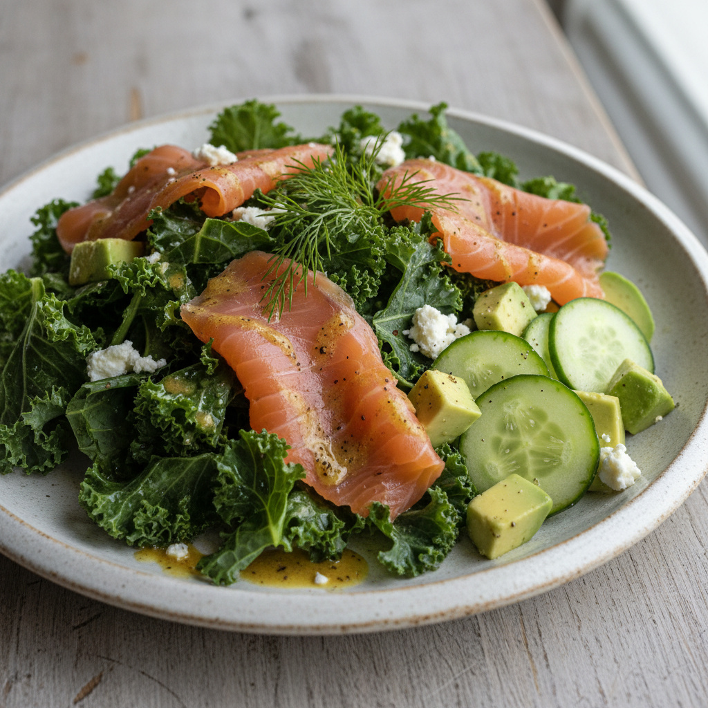 Ensalada de Salmón Ahumado con Aguacate y Vinagreta de Mostaza