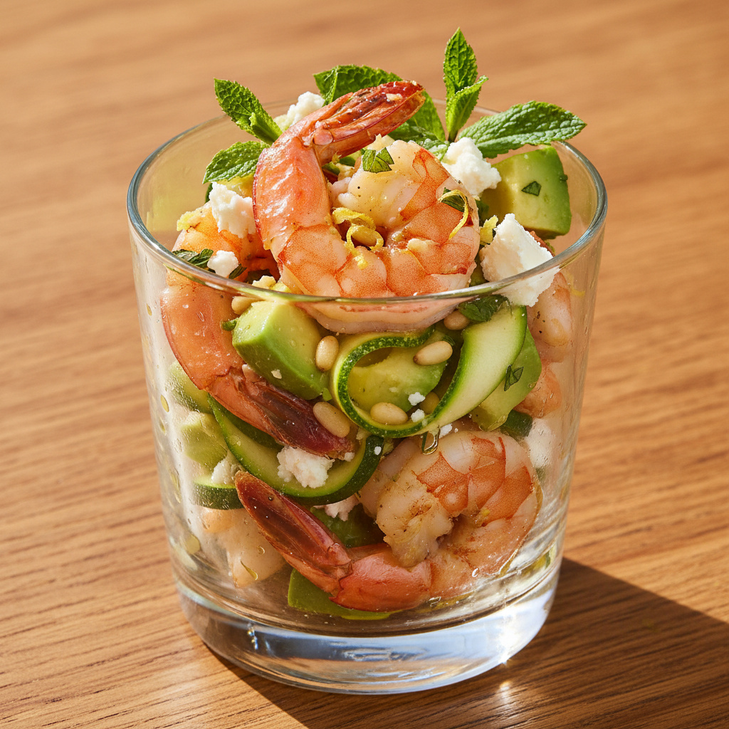 Ensalada de Gambones con Calabacín y Vinagreta de Limón