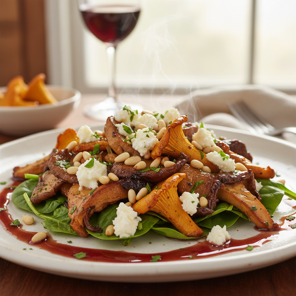 Ensalada Templada de Setas con Queso de Cabra