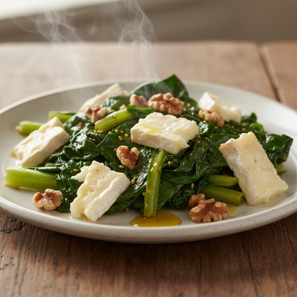 Ensalada Templada de Acelgas con Queso Brie y Nueces