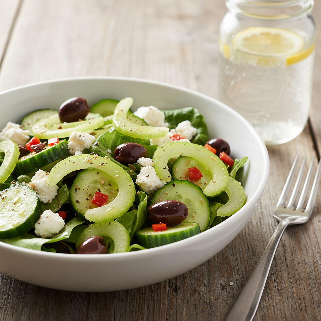 Ensalada Mediterránea de Apio y Pepino con Queso Feta