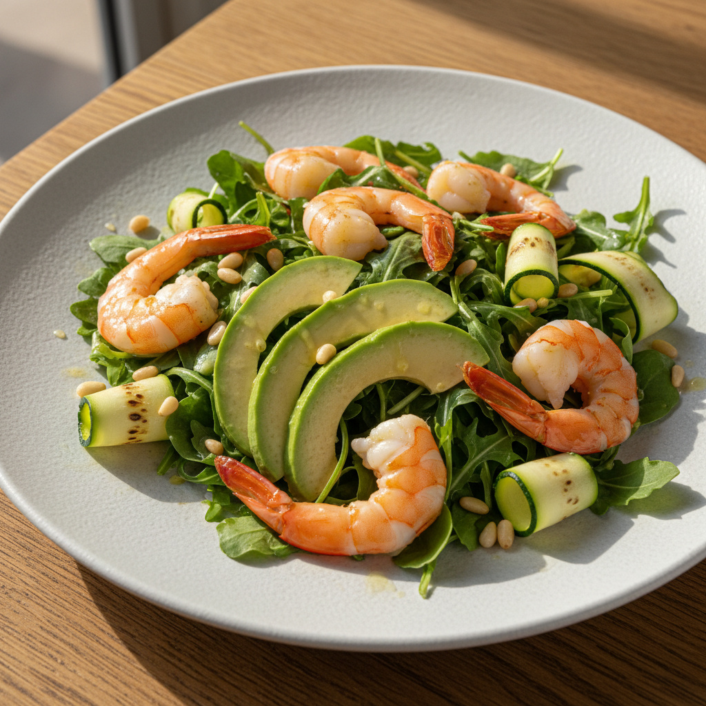 Ensalada de Langostinos con Calabacín y Vinagreta de Jengibre