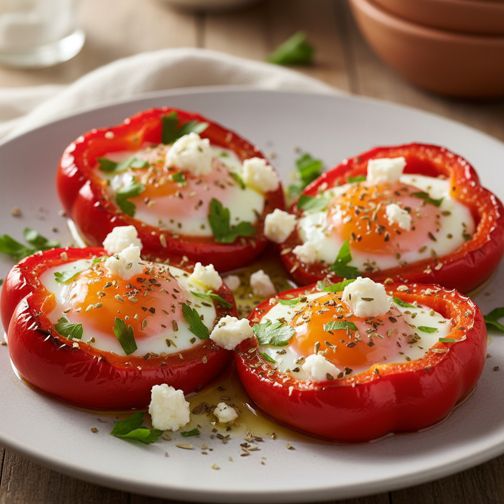 Pimientos Asados con Huevo y Queso de Cabra
