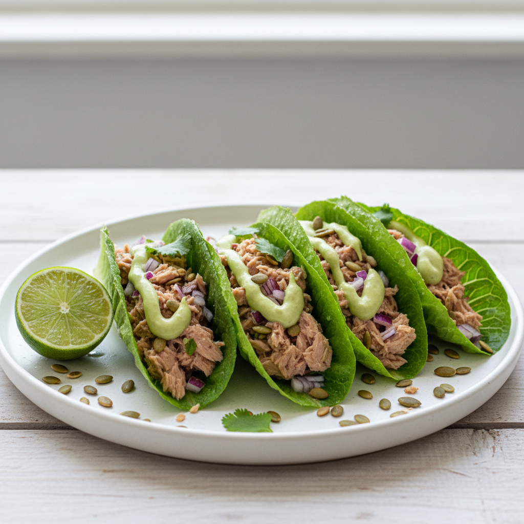 Tacos de Lechuga con Atún y Mayonesa de Aguacate