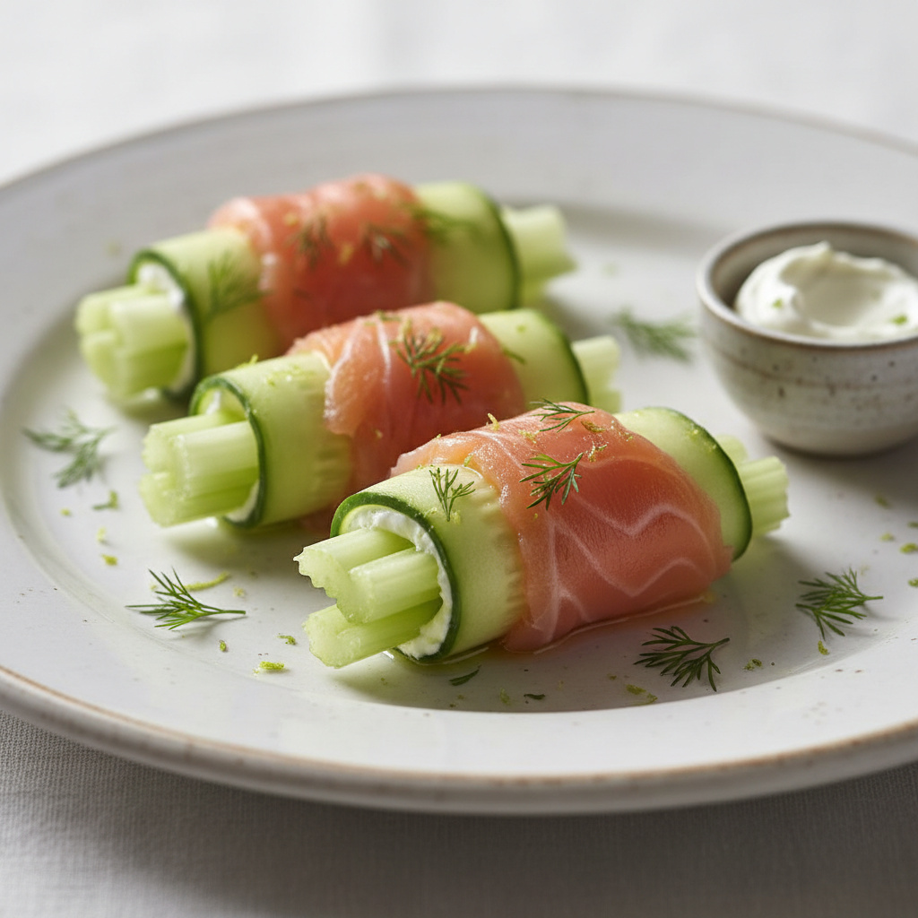 Rollitos de Apio y Pepino con Salmón