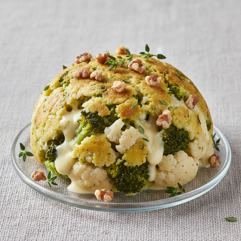 Coulant de Brócoli y Coliflor con Queso Brie y Nueces