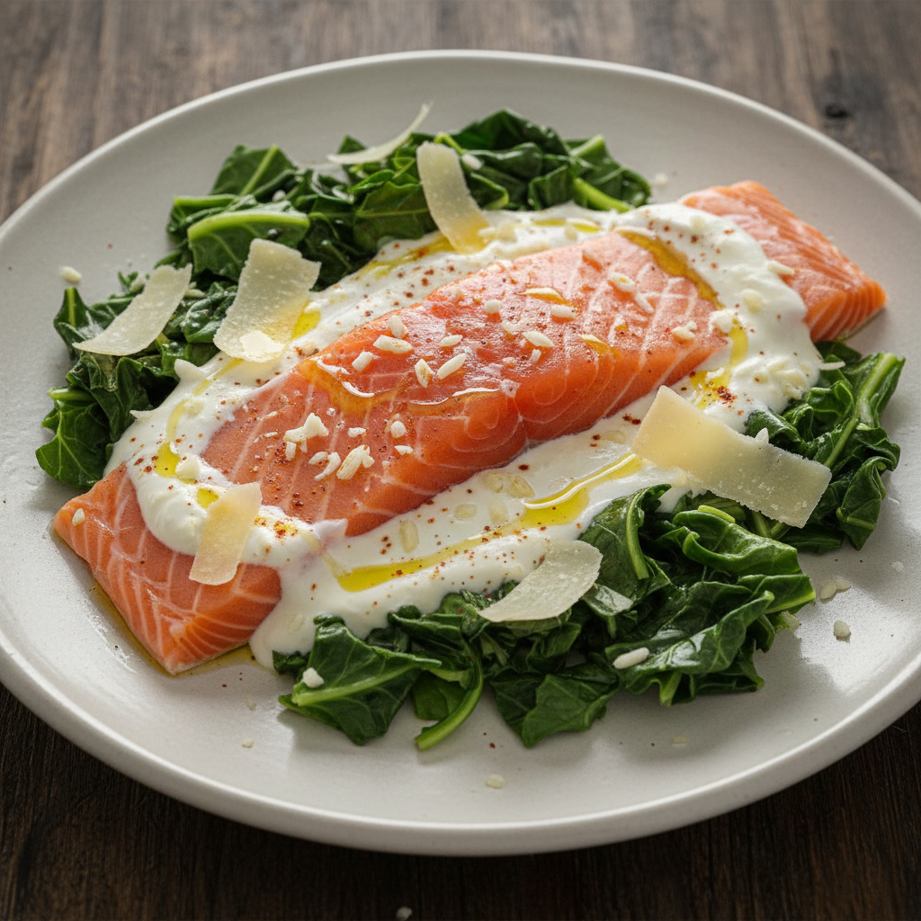 Grelos al Ajillo con Salmón Keto