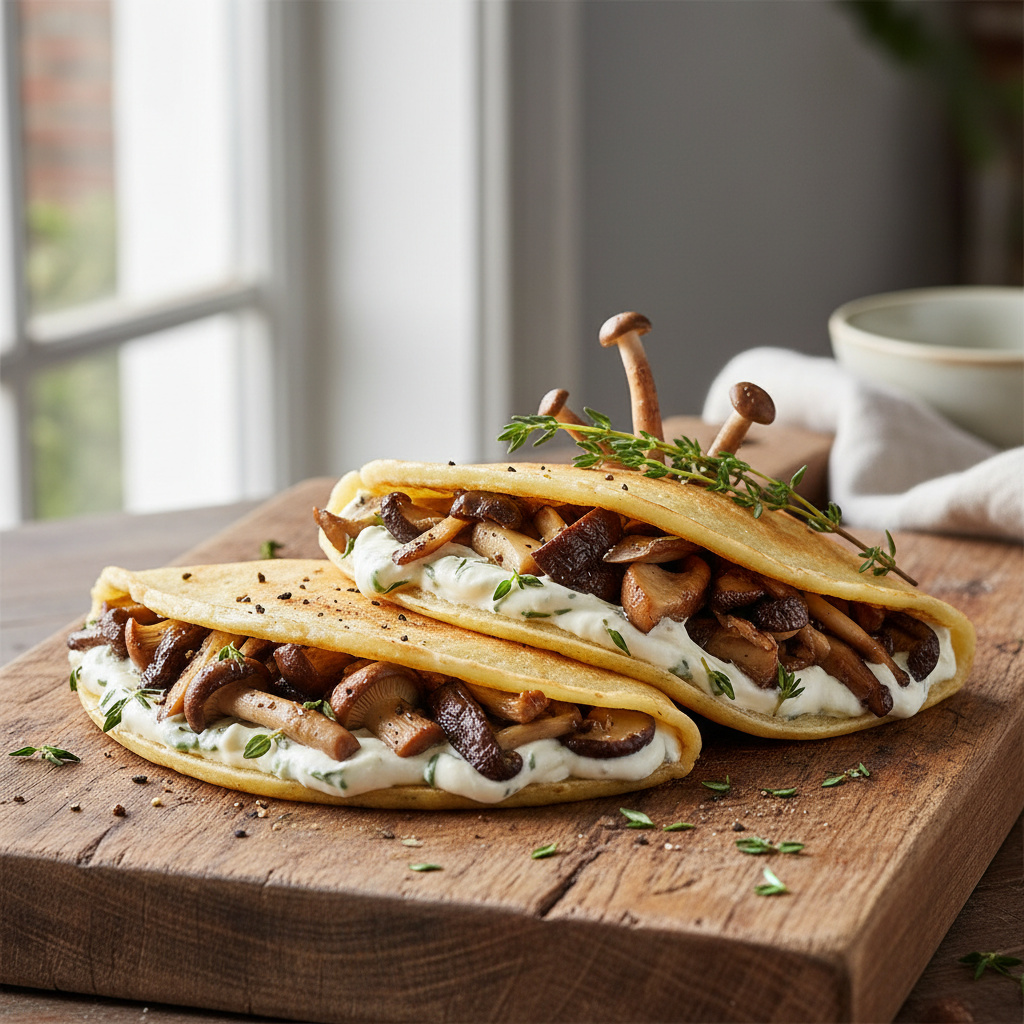 Crepes de Champiñones y Setas con Crema de Queso Brie Keto