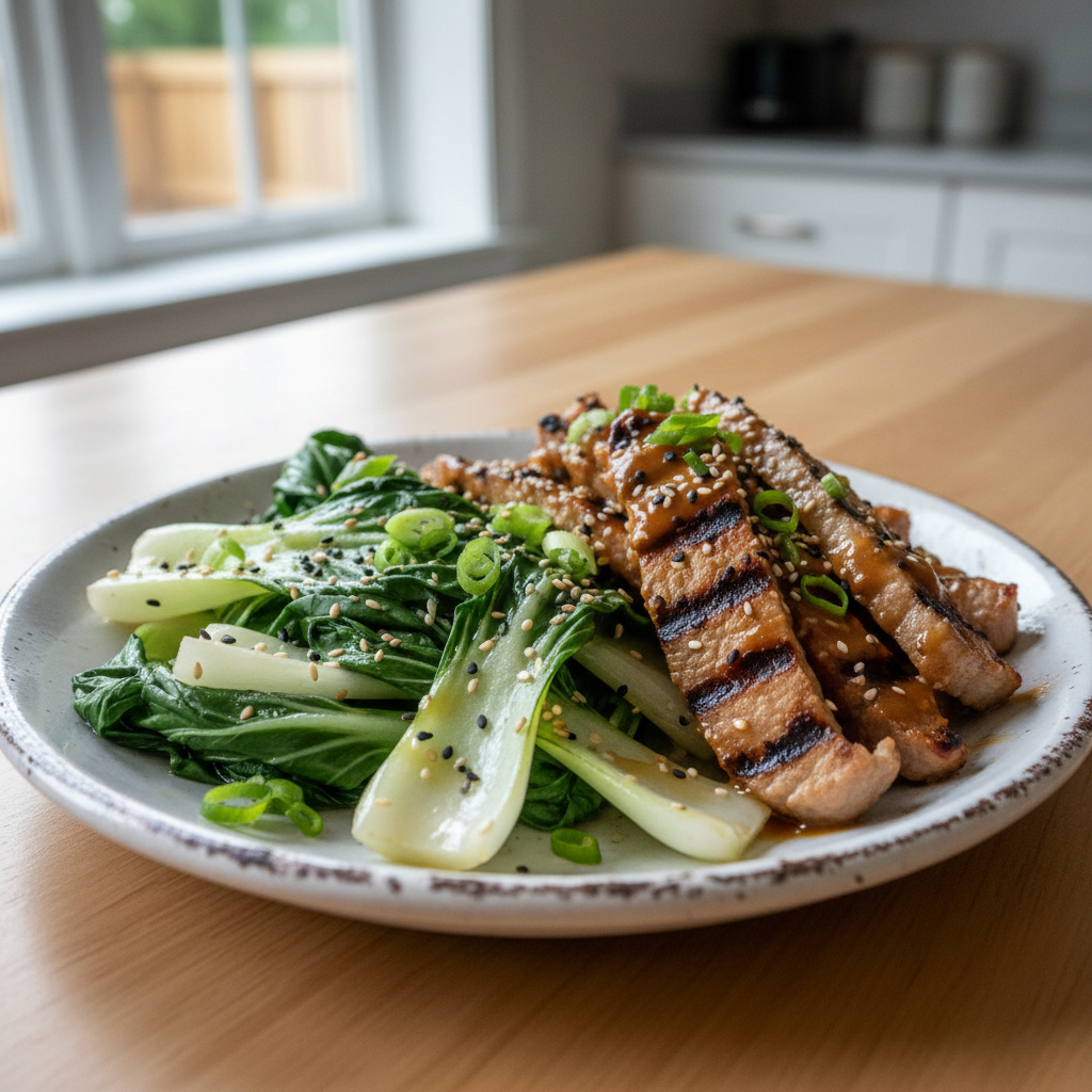 Bok Choy Asiático con Cerdo Teriyaki Keto