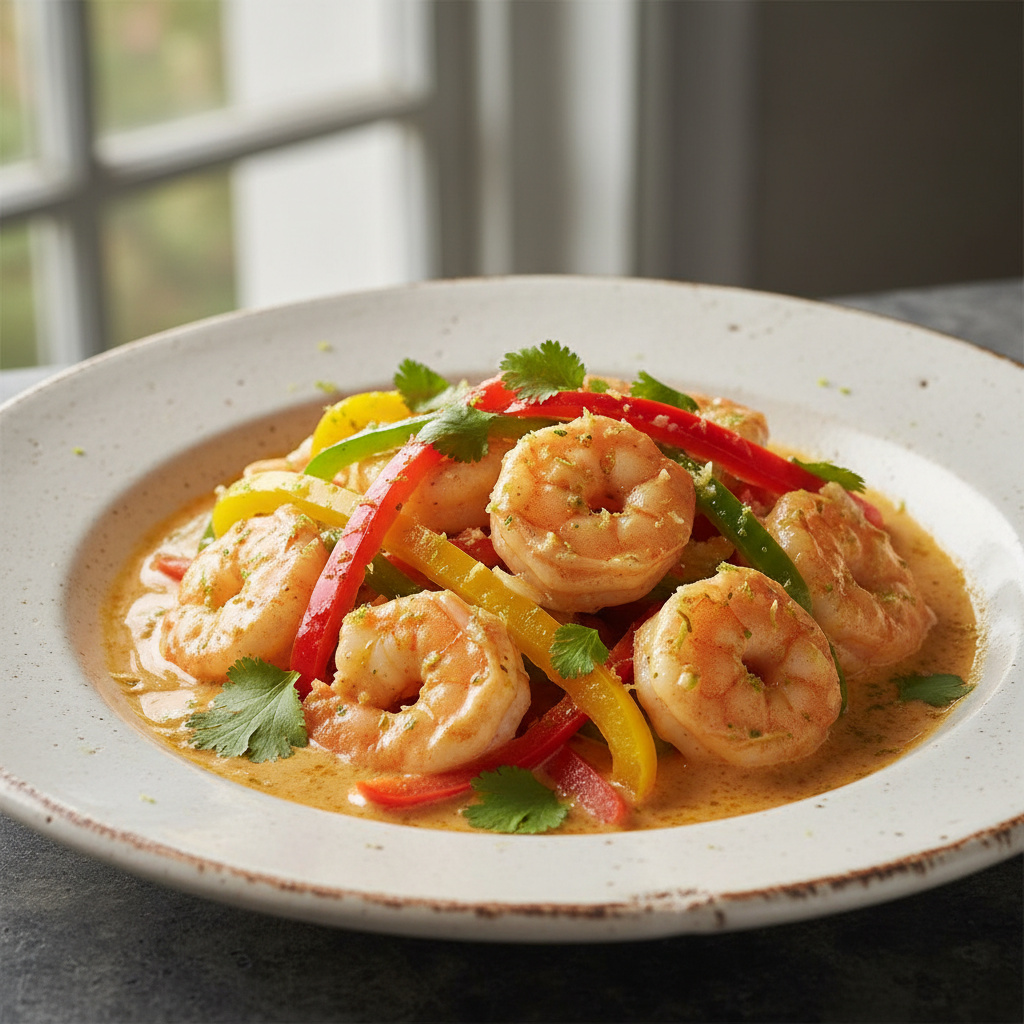 Camarones al Curry con Pimientos