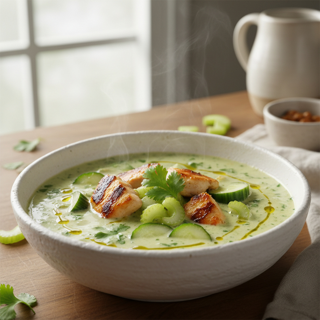 Sopa Fría de Pepino y Apio con Pollo Keto