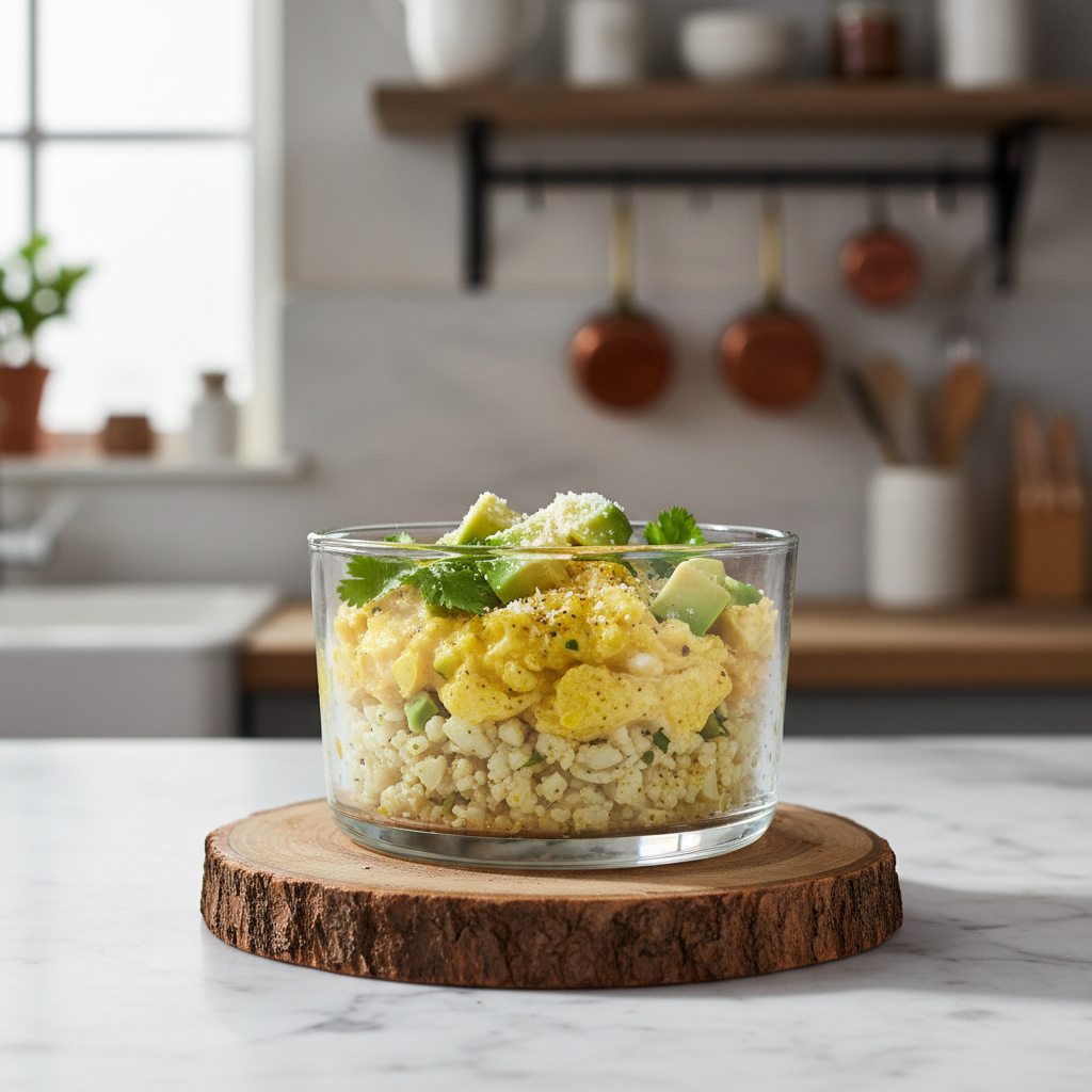 Huevos al Curry con Coliflor y Aguacate