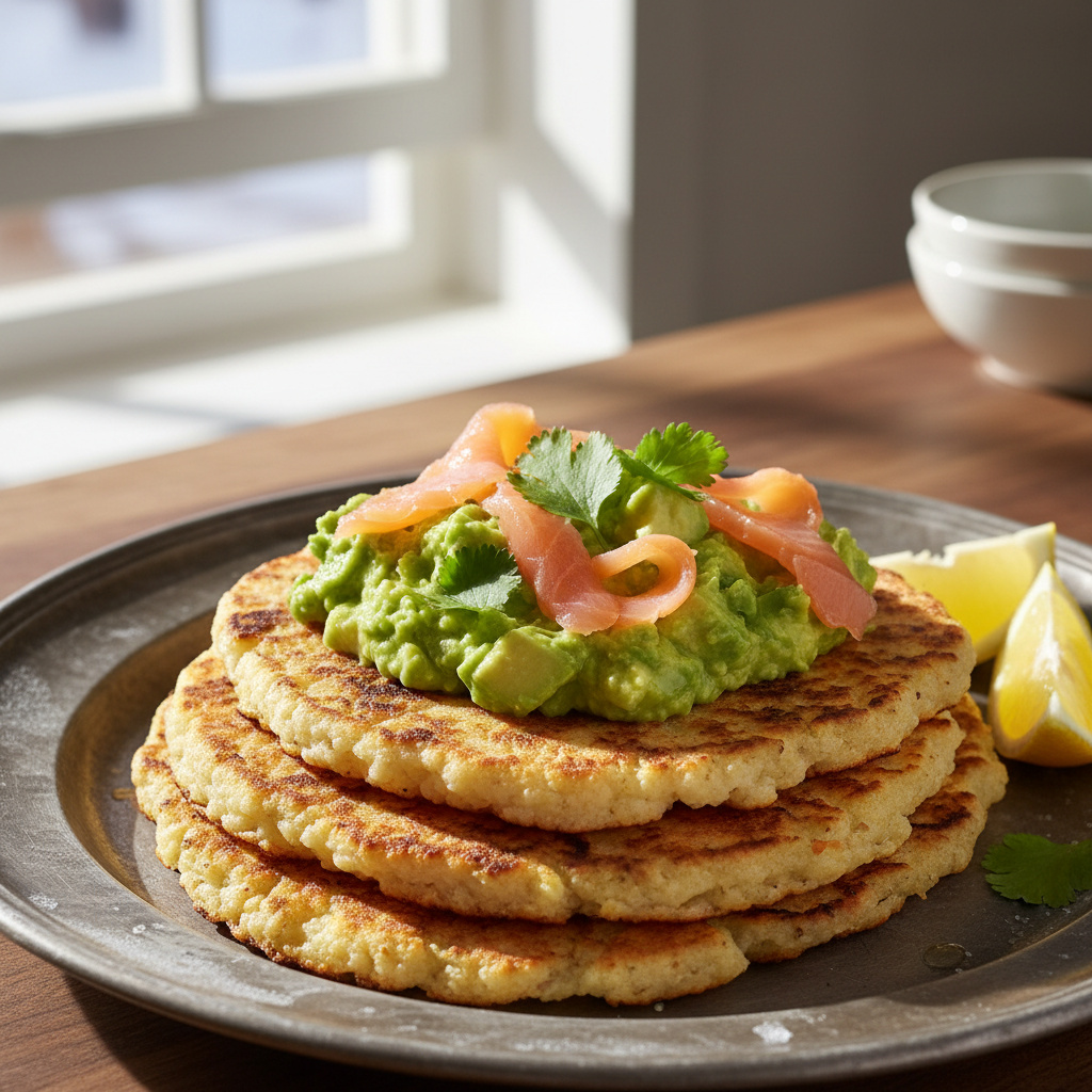 Tortillas de coliflor con guacamole y salmón ahumado