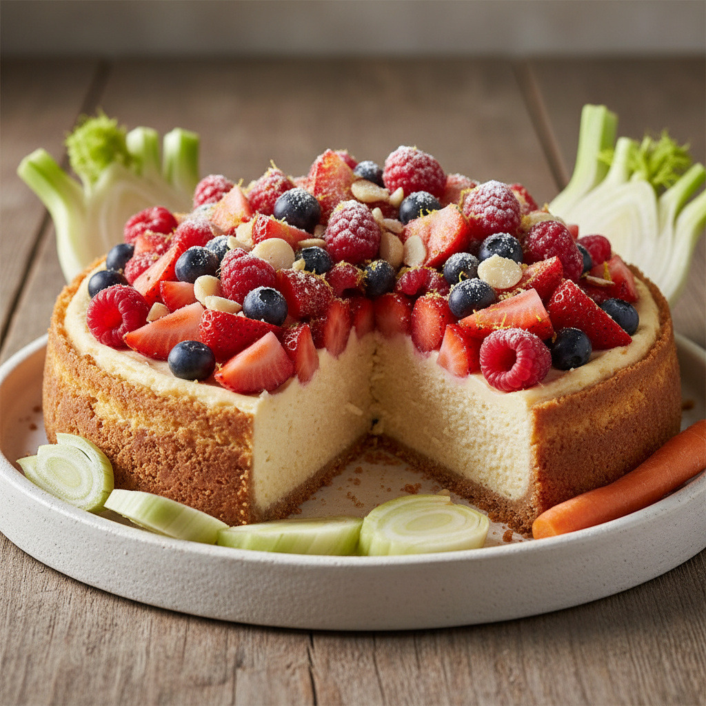 Torta de Queso y Frutas con Hinojo y Chirivía Keto