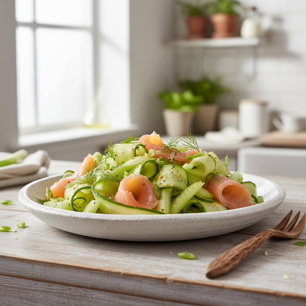 Ensalada de Apio y Pepino con Salmón Ahumado Keto