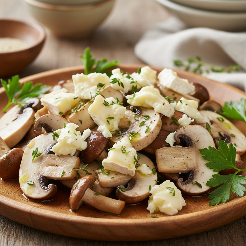 Champiñones y Setas Mixtas al Ajillo con Queso Brie Keto
