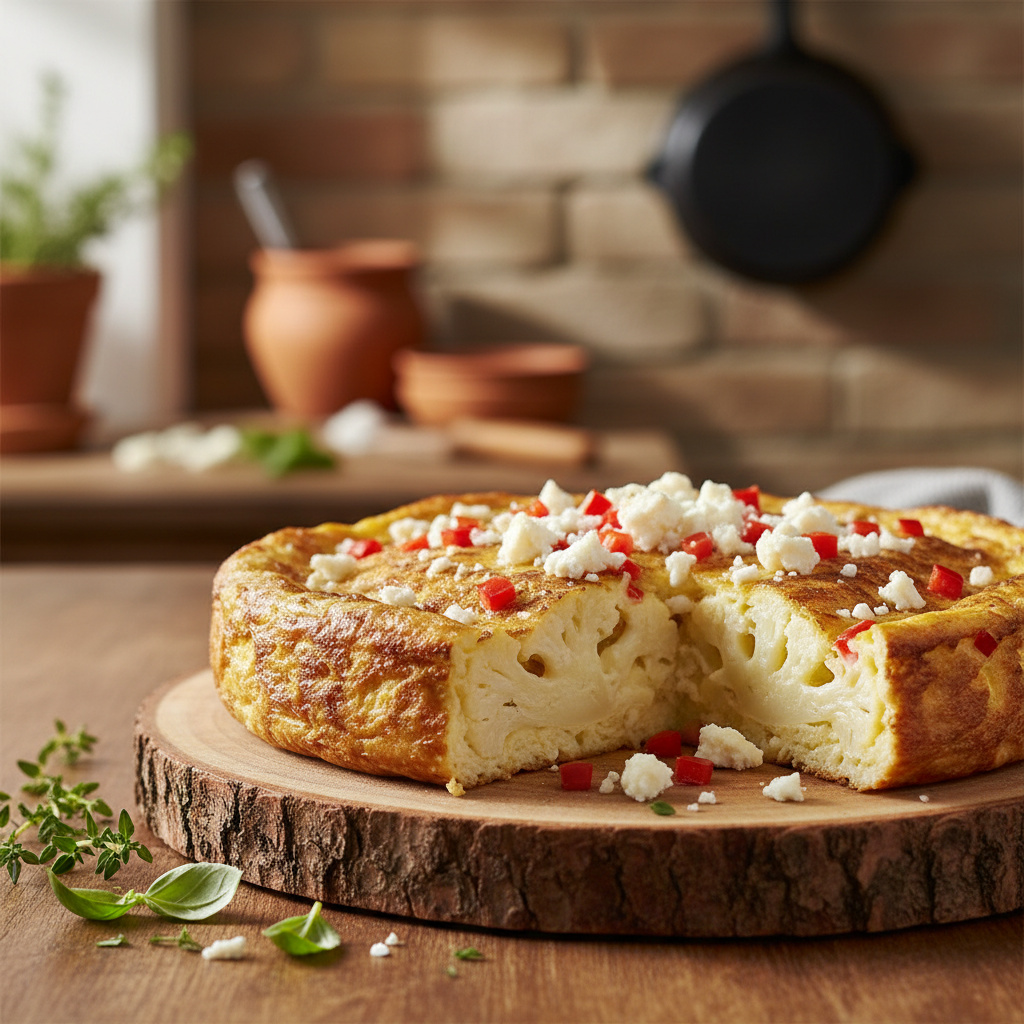 Tortilla de Coliflor con Queso de Cabra y Pimientos